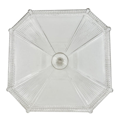 Vintage Art Deco Covered Pedestal Dish 12 x 8 Clear Glass Faceted Multi-Sided