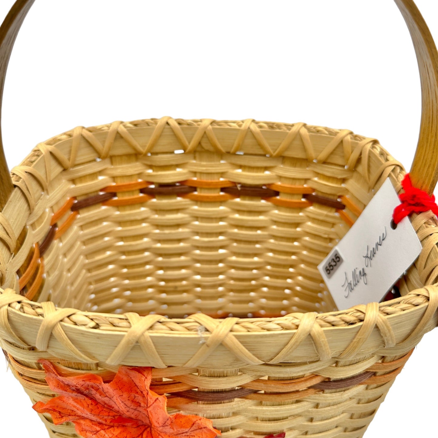 Handmade Basket Falling Leaves Square Shaped with Handle and Leaves Decoration on Front