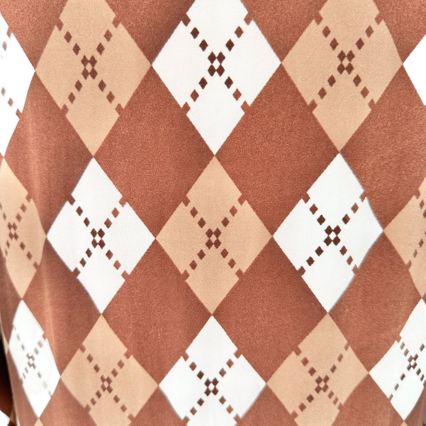 Inner Circle Blouse Womens XL Brown Argyle Print Soft Stretchy Long Sleeves