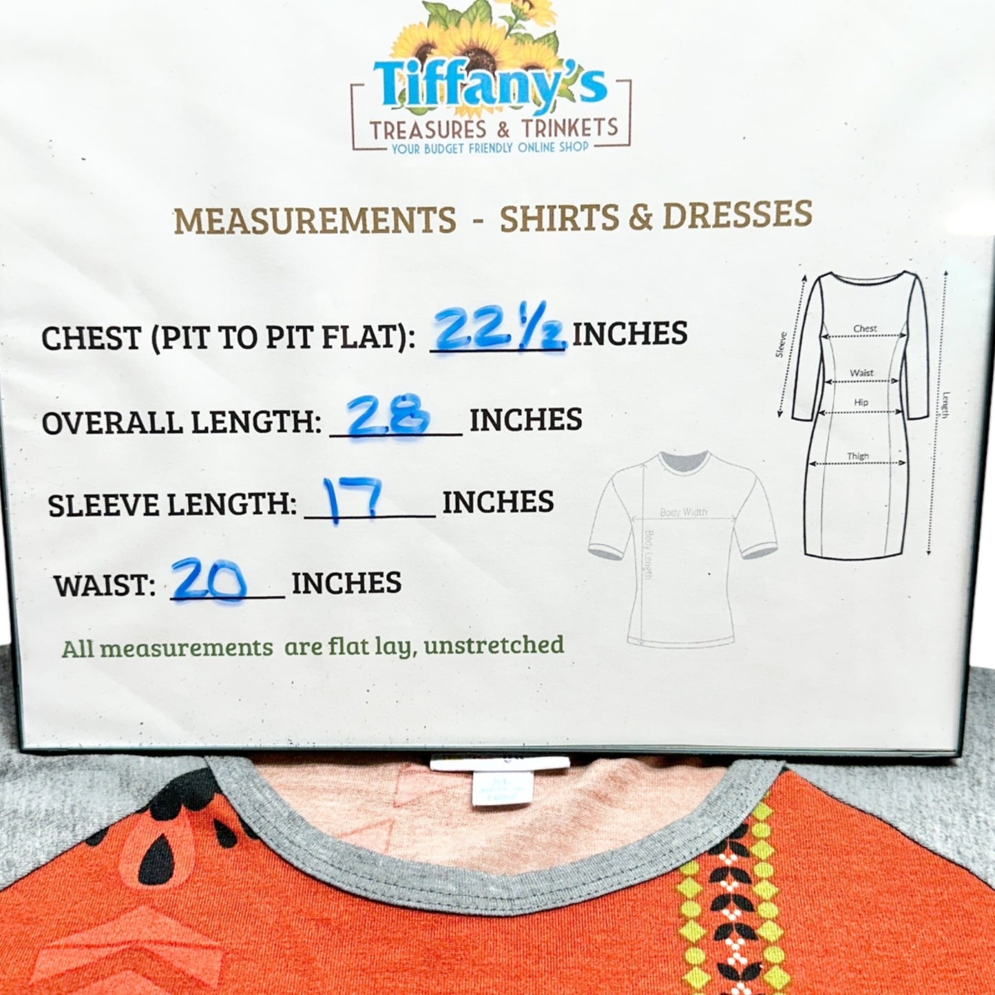 LuLaRoe Randy Top XL Orange Aztec Print 3/4 Gray Sleeves Stretchy Casual Shirt