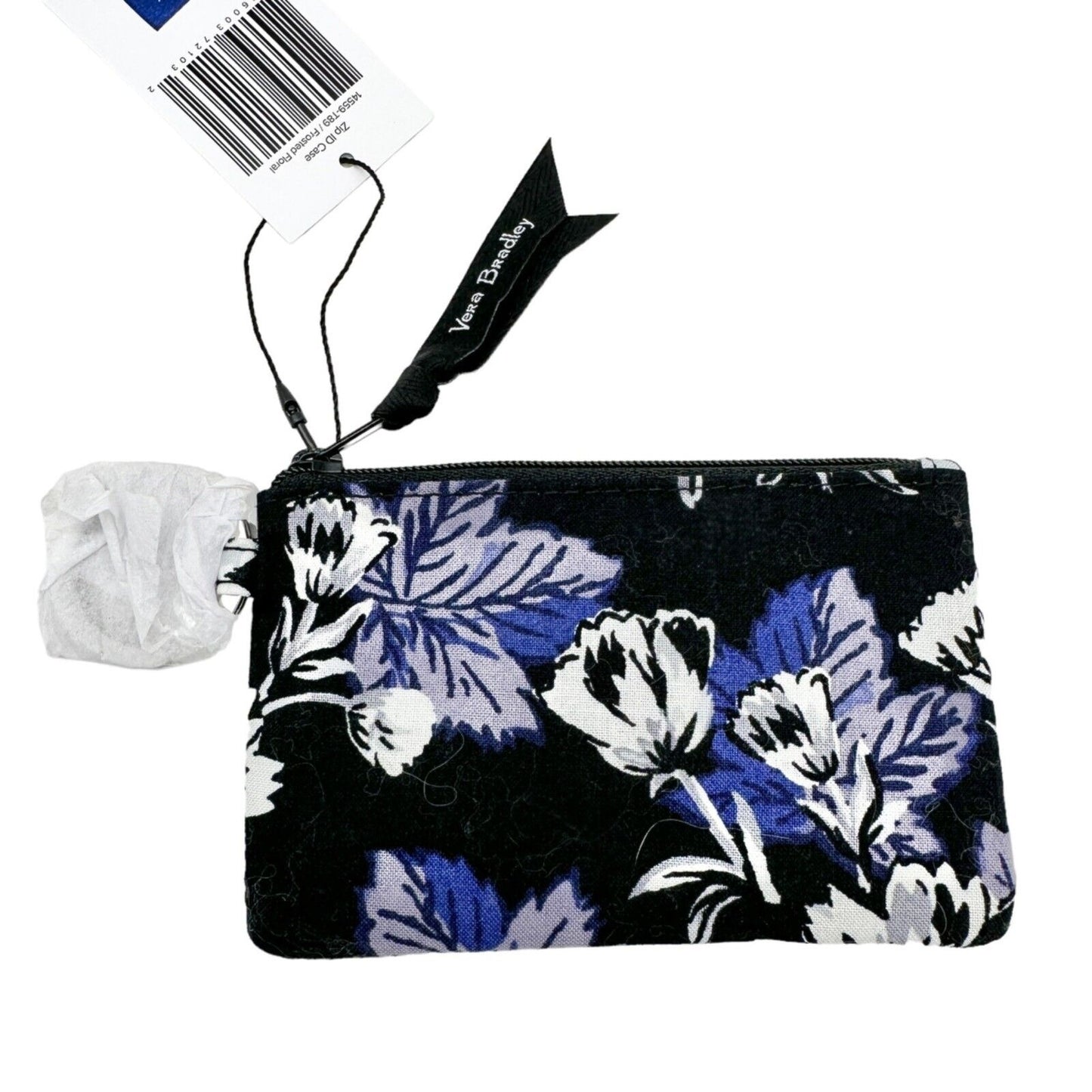 Vera Bradley Zip ID Case 4.5 x 3 Frosted Floral Black Blue White NWT