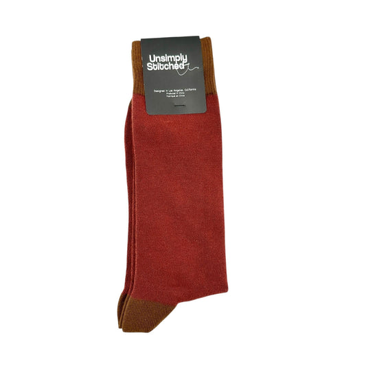Unsimply Stitched Socks Mens US Size 8-12 Canyon Red Socks Brown Heel and Toe