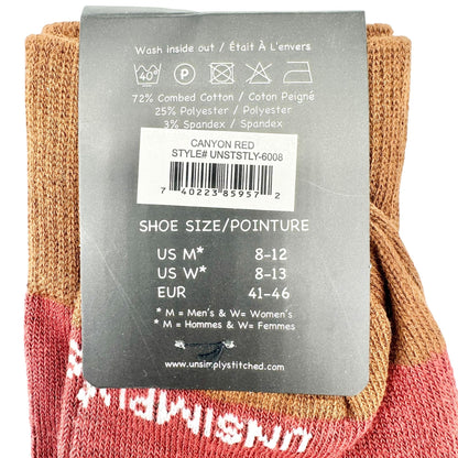 Unsimply Stitched Socks Mens US Size 8-12 Canyon Red Socks Brown Heel and Toe