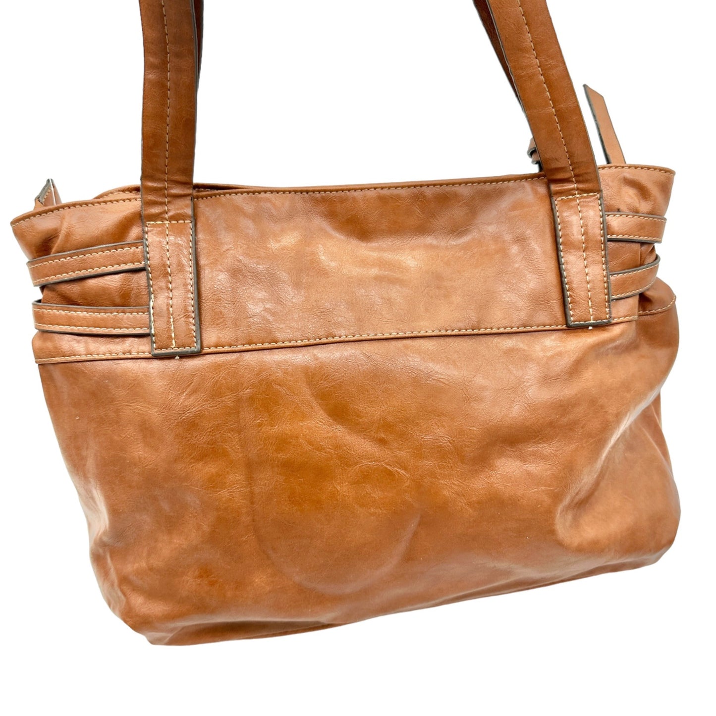 Sag Harbor Handbag Brown Faux Leather Interior Pockets Metal Accents