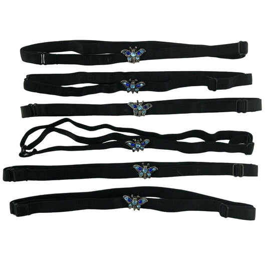 Lot of 6 Black Headbands with Butterfly Charm Adjustable Elastic NEW