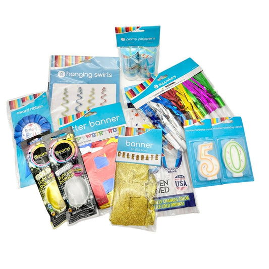 Party Supplies NEW Bundle Squawkers Banners Party Poppers Balloons And More