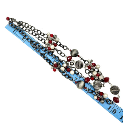 Vintage Premier Designs Necklace Red White Silvertone Multi-Strand Chunky Chain