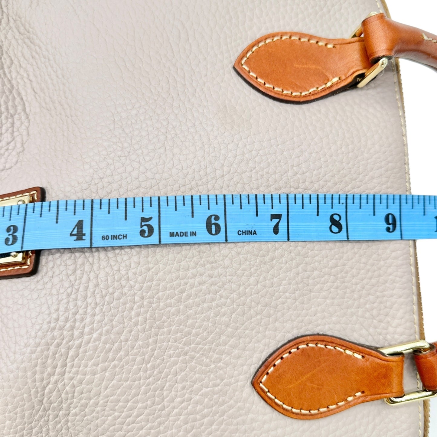Dooney and Bourke Pebbled Leather Satchel Tan Trim Red Inside Handles Opt Strap
