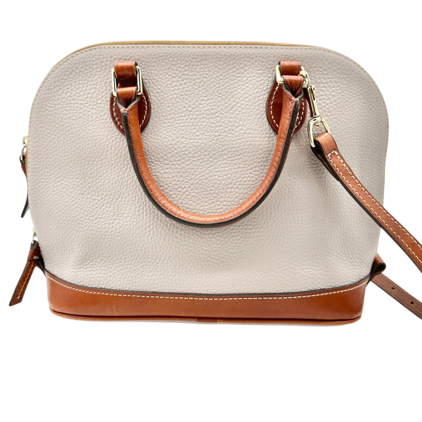 Dooney and Bourke Pebbled Leather Satchel Tan Trim Red Inside Handles Opt Strap