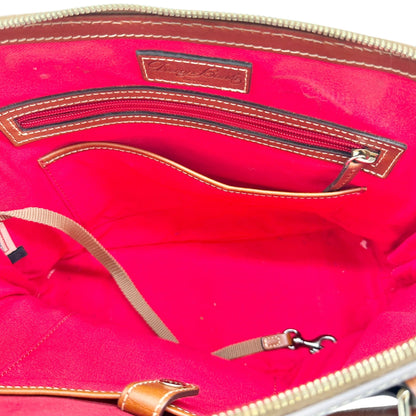 Dooney and Bourke Pebbled Leather Satchel Tan Trim Red Inside Handles Opt Strap