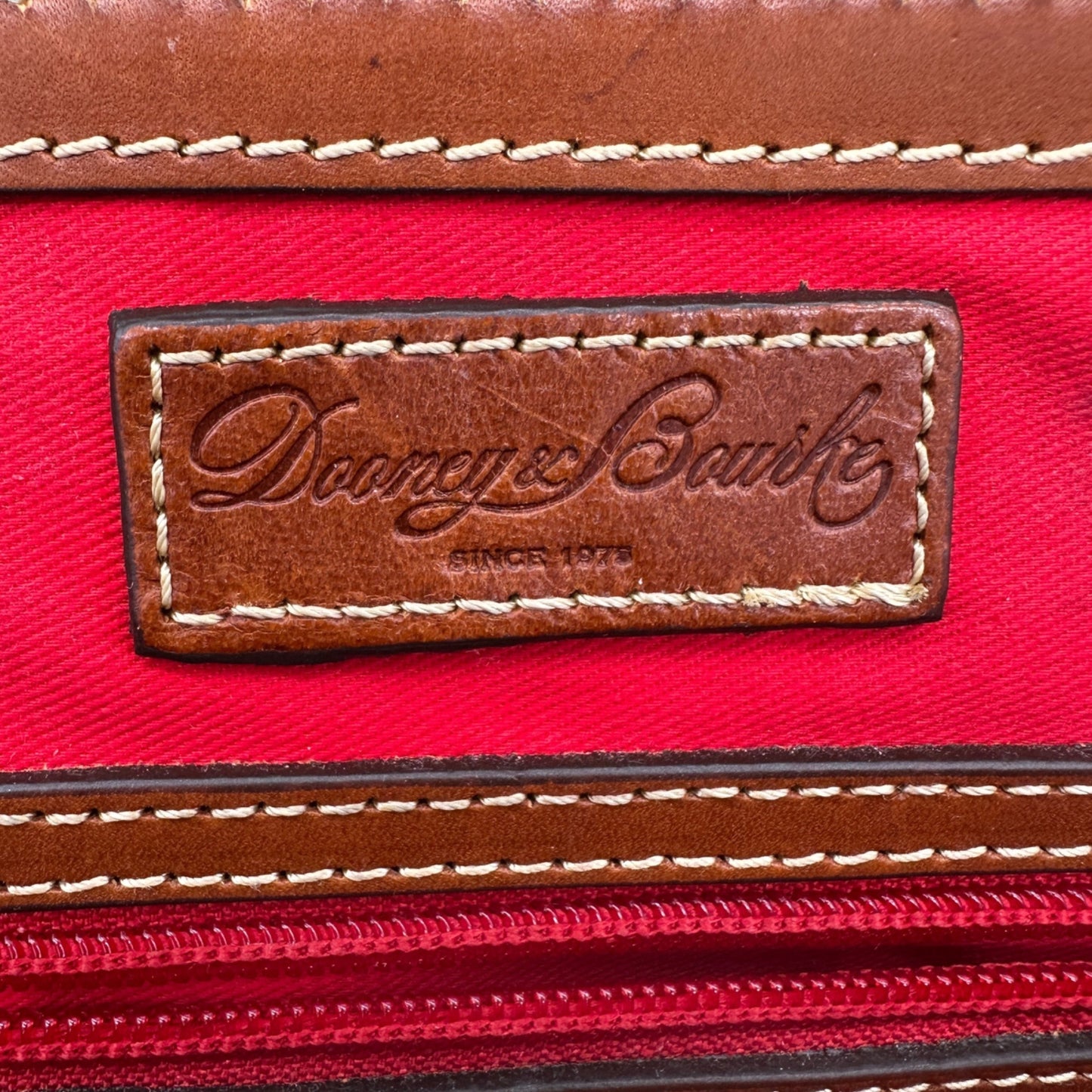 Dooney and Bourke Pebbled Leather Satchel Tan Trim Red Inside Handles Opt Strap