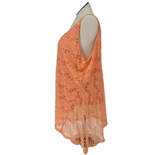 OneWorld Top Womens 3X Sleeveless Lace Overlay Coral Orange Lightweight Breathable