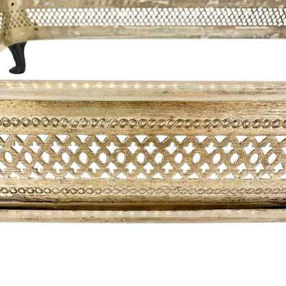 Vintage Silver Plate Rectangle Casserole Holder With Ornate Handles Floral Feet