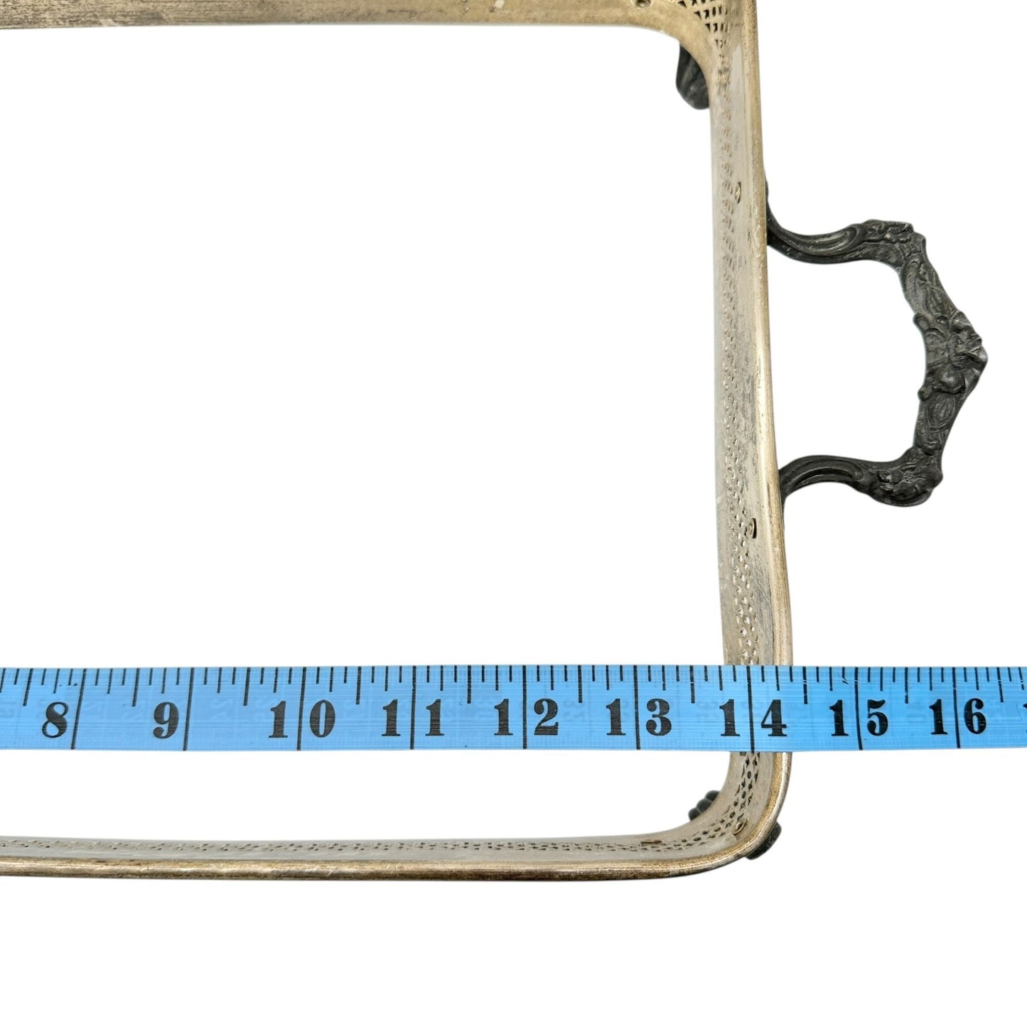 Vintage Silver Plate Rectangle Casserole Holder With Ornate Handles Floral Feet