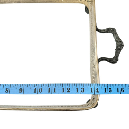 Vintage Silver Plate Rectangle Casserole Holder With Ornate Handles Floral Feet