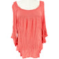 Westport Peasant Top Womens 2X Coral Crinkle Ruched Rayon with 3/4 Sleeves
