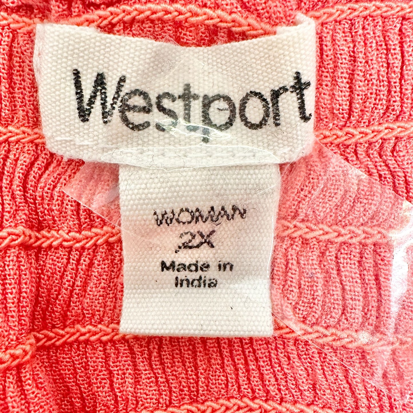 Westport Peasant Top Womens 2X Coral Crinkle Ruched Rayon with 3/4 Sleeves