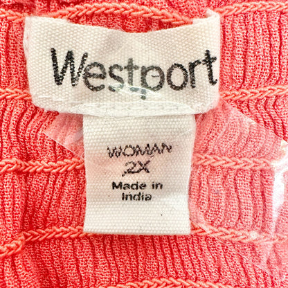 Westport Peasant Top Womens 2X Coral Crinkle Ruched Rayon with 3/4 Sleeves