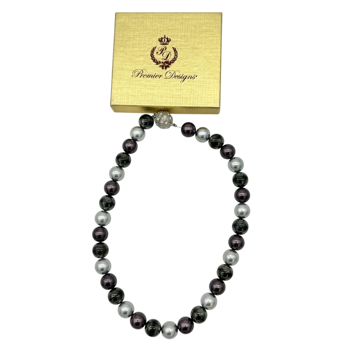 Premier Designs Multicolor Faux Pearl Necklace 14 inch Rhinestone Magnetic Clasp