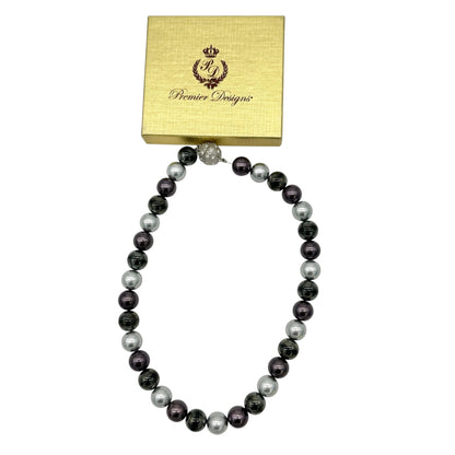 Premier Designs Multicolor Faux Pearl Necklace 14 inch Rhinestone Magnetic Clasp