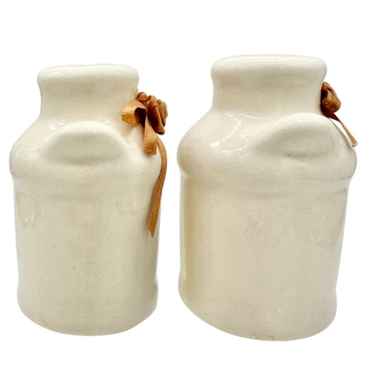 Vintage Ceramic Salt and Pepper Shakers Ribbon Rose Design Creamy Glaze Finish