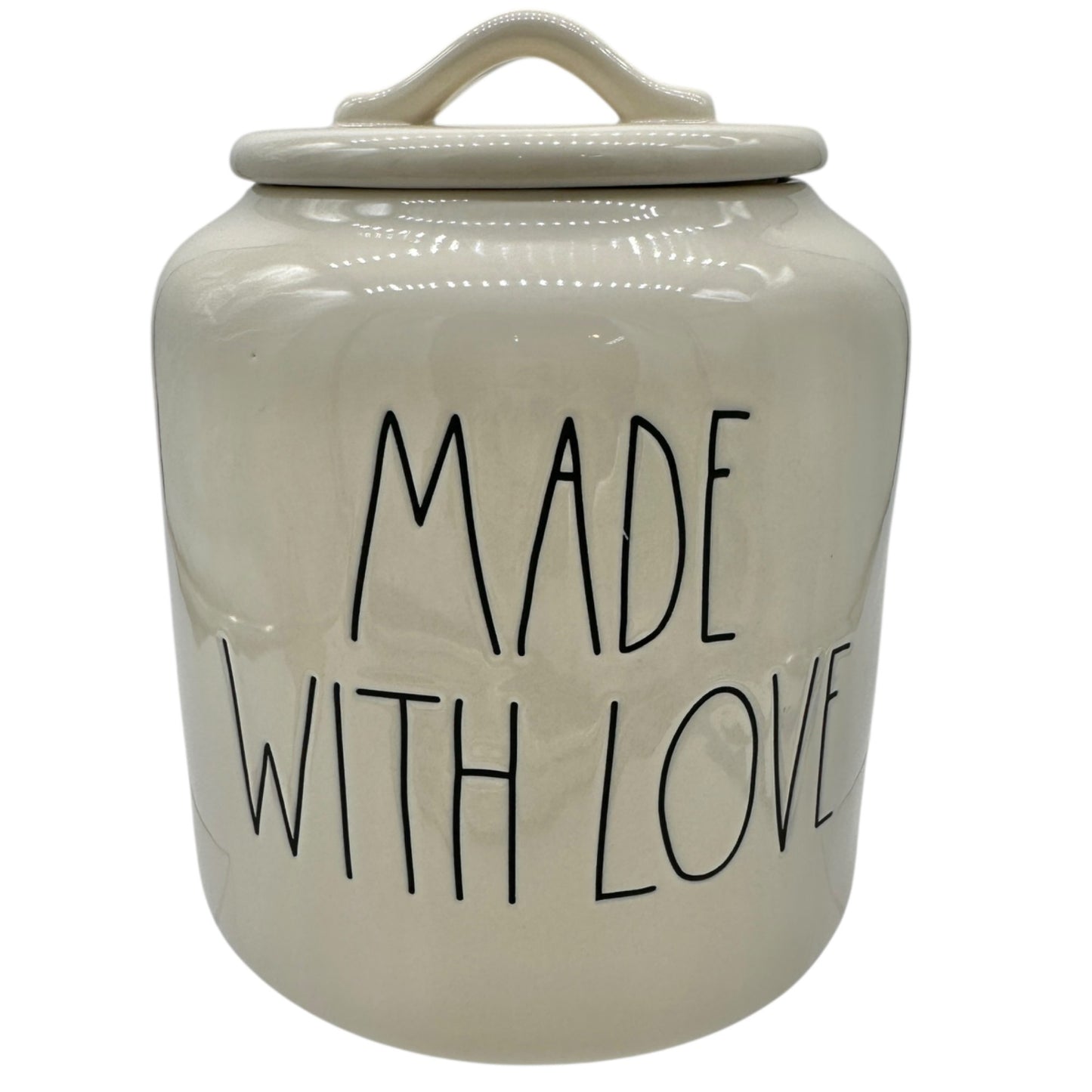 Rae Dunn Artisan Collection MADE WITH LOVE Jar with Lid White Ceramic
