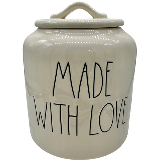 Rae Dunn Artisan Collection MADE WITH LOVE Jar with Lid White Ceramic
