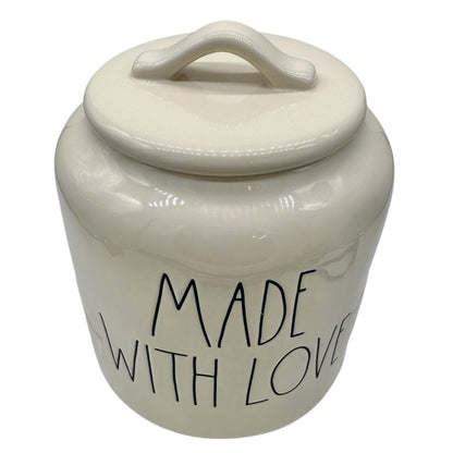 Rae Dunn Artisan Collection MADE WITH LOVE Jar with Lid White Ceramic
