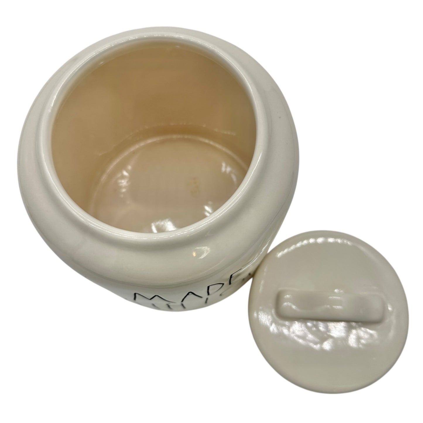 Rae Dunn Artisan Collection MADE WITH LOVE Jar with Lid White Ceramic