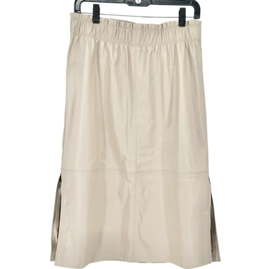Ann Taylor Skirt Womens M Faux Leather Beige Mid-Length With Elastic Waist
