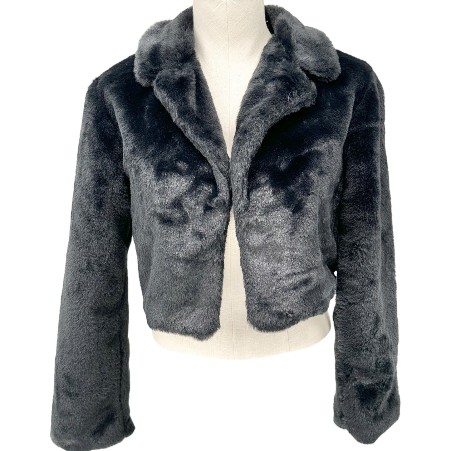 Madden Nyc Faux Fur Cropped Jacket Womens Juniors M (7/9) Black Ultra Soft NEW