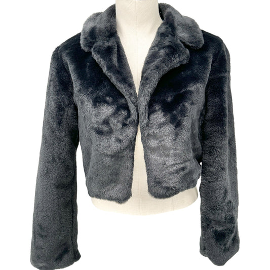 Madden Nyc Faux Fur Cropped Jacket Womens Juniors M (7/9) Black Ultra Soft NEW