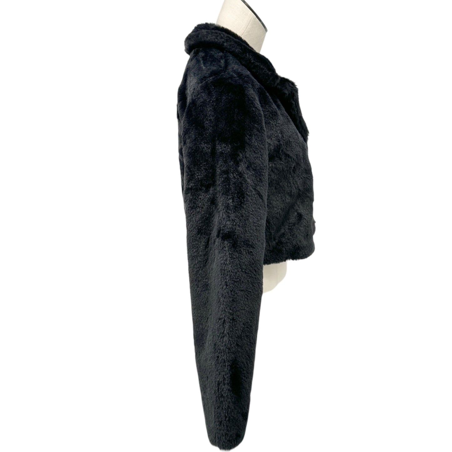 Madden Nyc Faux Fur Cropped Jacket Womens Juniors M (7/9) Black Ultra Soft NEW