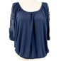 Lane Bryant Blouse Womens 18/20 Navy Crochet 3/4 Sleeve Lightweight Poly Rayon