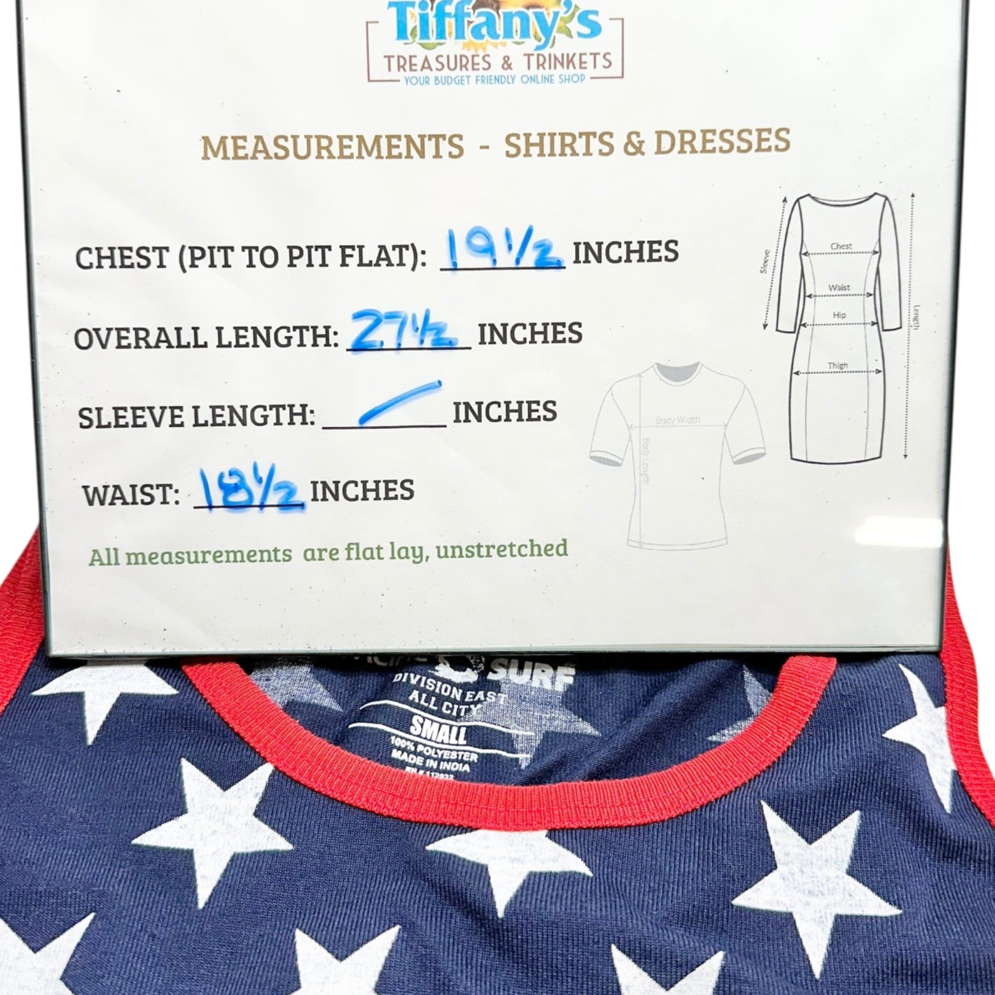 Patriotic American Flag Tank Top Mens Small Stars Stripes Pacific Surf Polyester