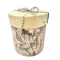 Round Holiday Gift Box With Reindeer Print & Twine Bow Lid 5x4 Inches
