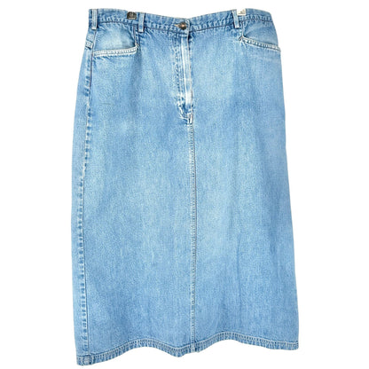 Lands End Womens Denim Midi Skirt Size 18 Light Wash Cotton Pockets Front Zip