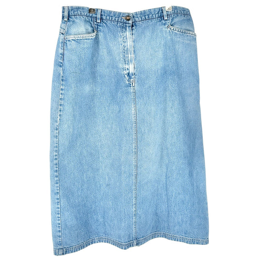 Lands End Womens Denim Midi Skirt Size 18 Light Wash Cotton Pockets Front Zip