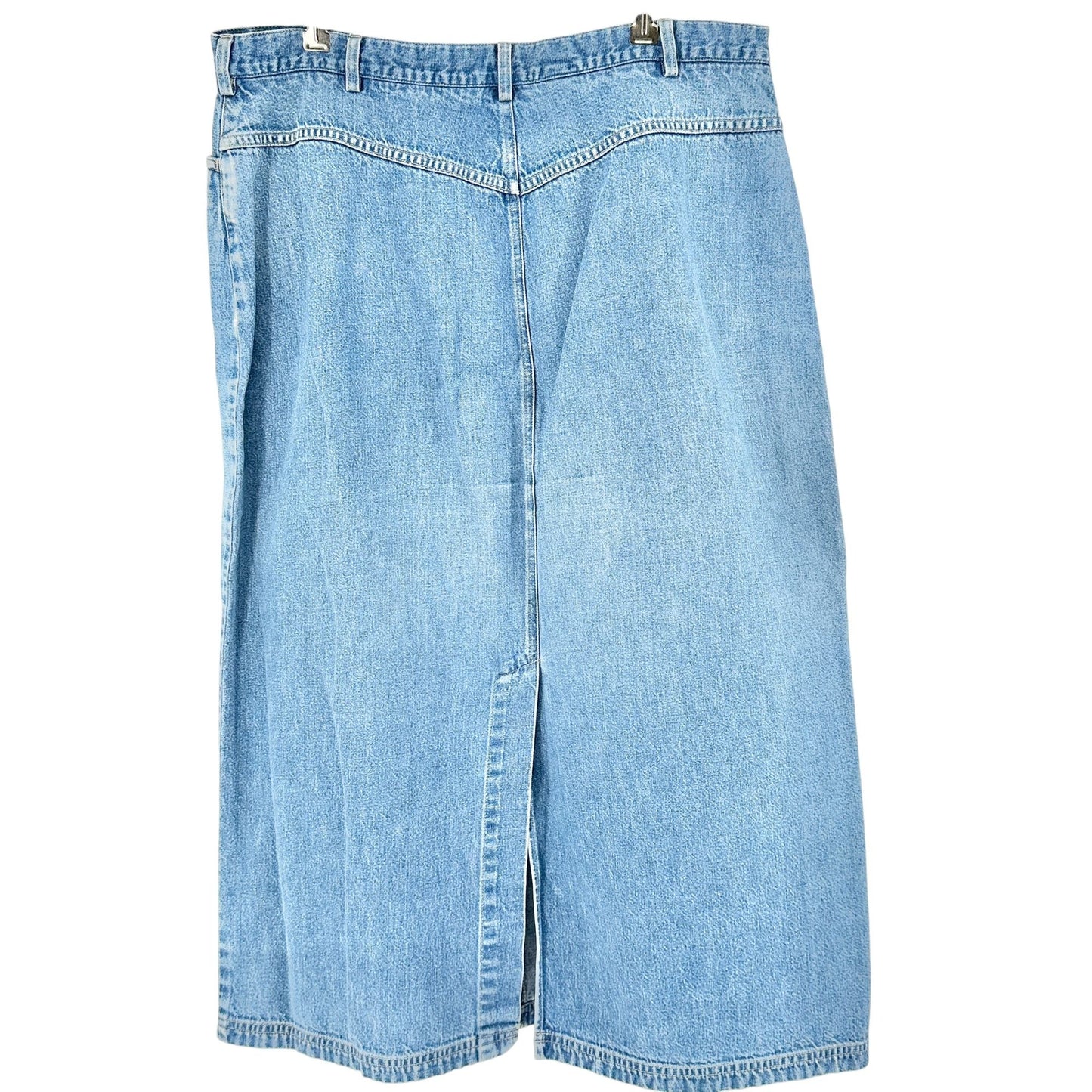 Lands End Womens Denim Midi Skirt Size 18 Light Wash Cotton Pockets Front Zip