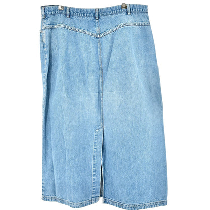 Lands End Womens Denim Midi Skirt Size 18 Light Wash Cotton Pockets Front Zip