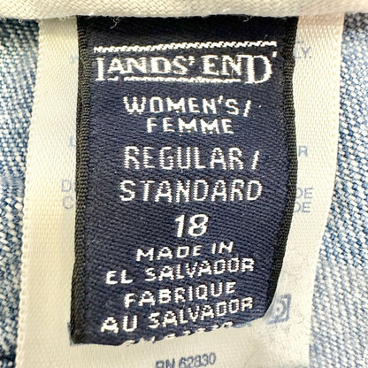 Lands End Womens Denim Midi Skirt Size 18 Light Wash Cotton Pockets Front Zip