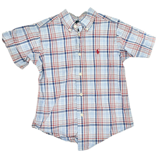 Ralph Lauren Shirt Kids 4T Plaid Button-Down Shirt Light Blue Red Cotton