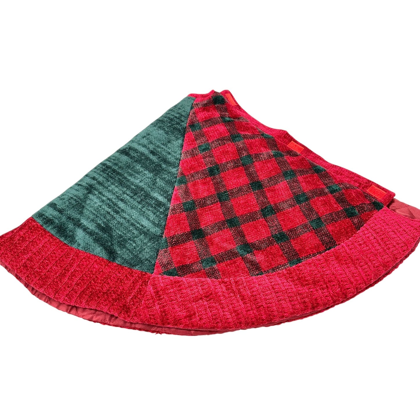 Christmas Tree Skirt Patchwork Design Red & Green Plaid Chenille Quilted Backing