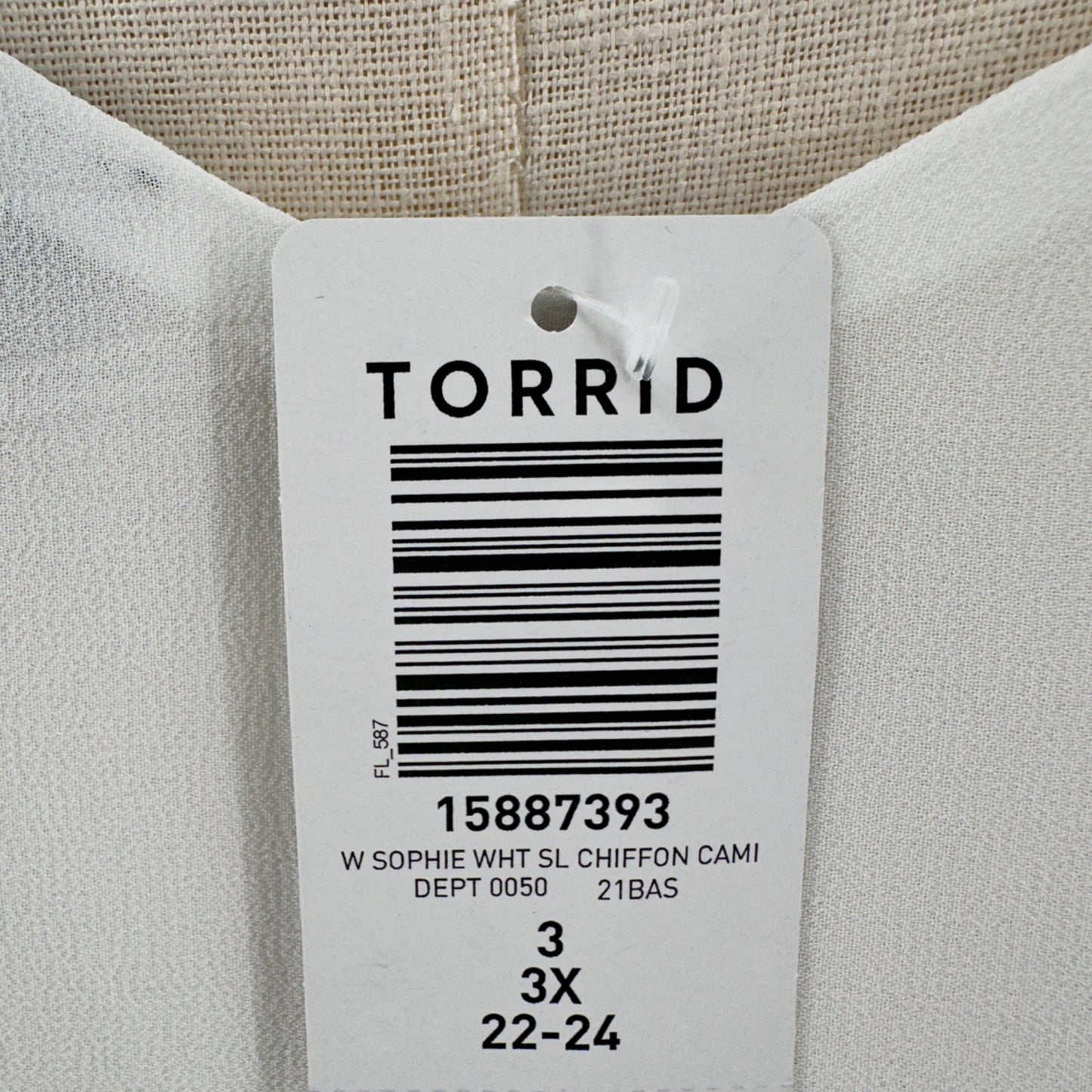 Torrid 3 Sophie Camisole Tank Top White Chiffon Adjustable Strap Womens 3X 22/24