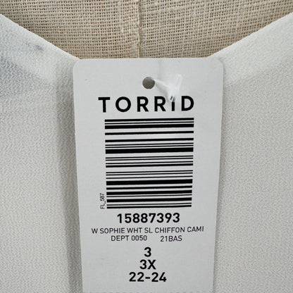Torrid 3 Sophie Camisole Tank Top White Chiffon Adjustable Strap Womens 3X 22/24