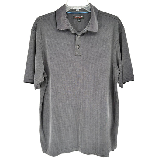 Kirkland Signature Jacquard Polo Shirt Mens L Gray Black Collared Short Sleeve