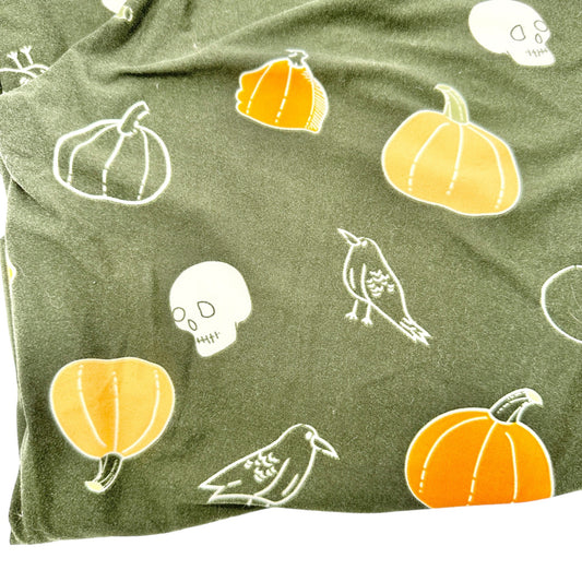 LuLaRoe Leggings TC2 Buttery Soft Olive Green Pumpkins Ravens Skulls Halloween Fall