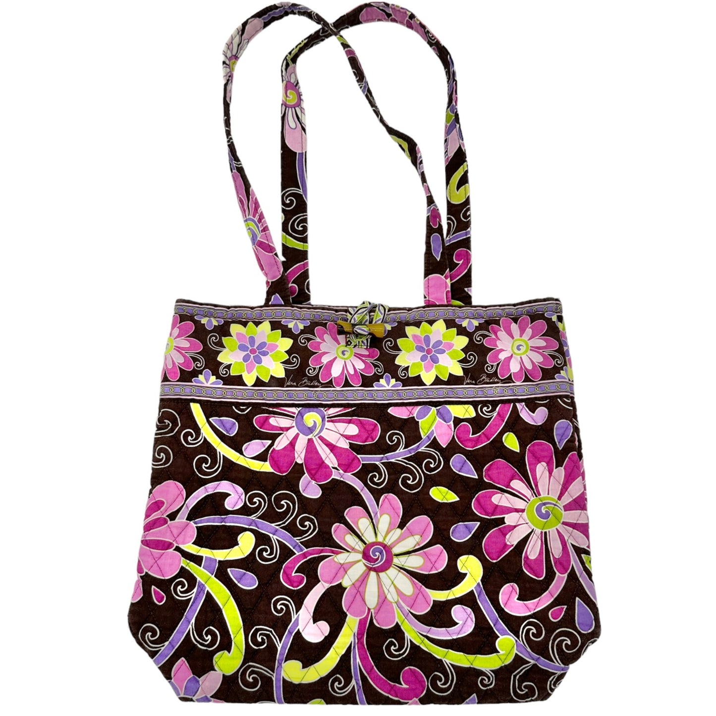 Vera Bradley Purple Punch Tote Bag 13 x 11.5 x 4 Brown Purple Pink Pockets NWOT