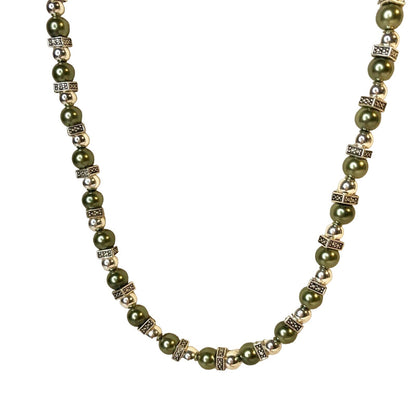 Handcrafted Beaded Necklace Green & Silver Square Beads Simply Elegant NEW