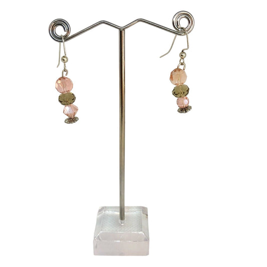 Handcrafted Earrings Peach & Brown Crystal Beads Gentle Delicate Youth NEW